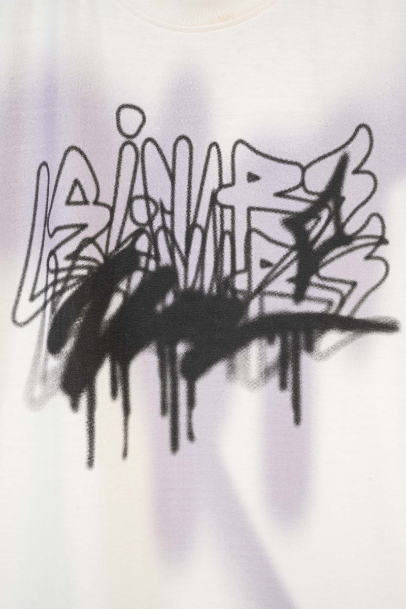 Kremowy t-shirt REGULAR bez rękawów z autorską grafiką z przodu, kremowy