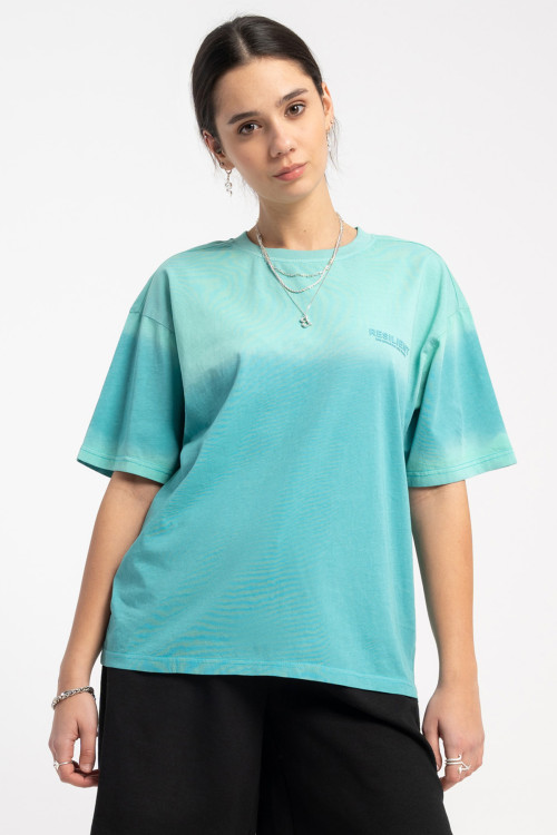 Turkusowy t-shirt z efektem sprayowania