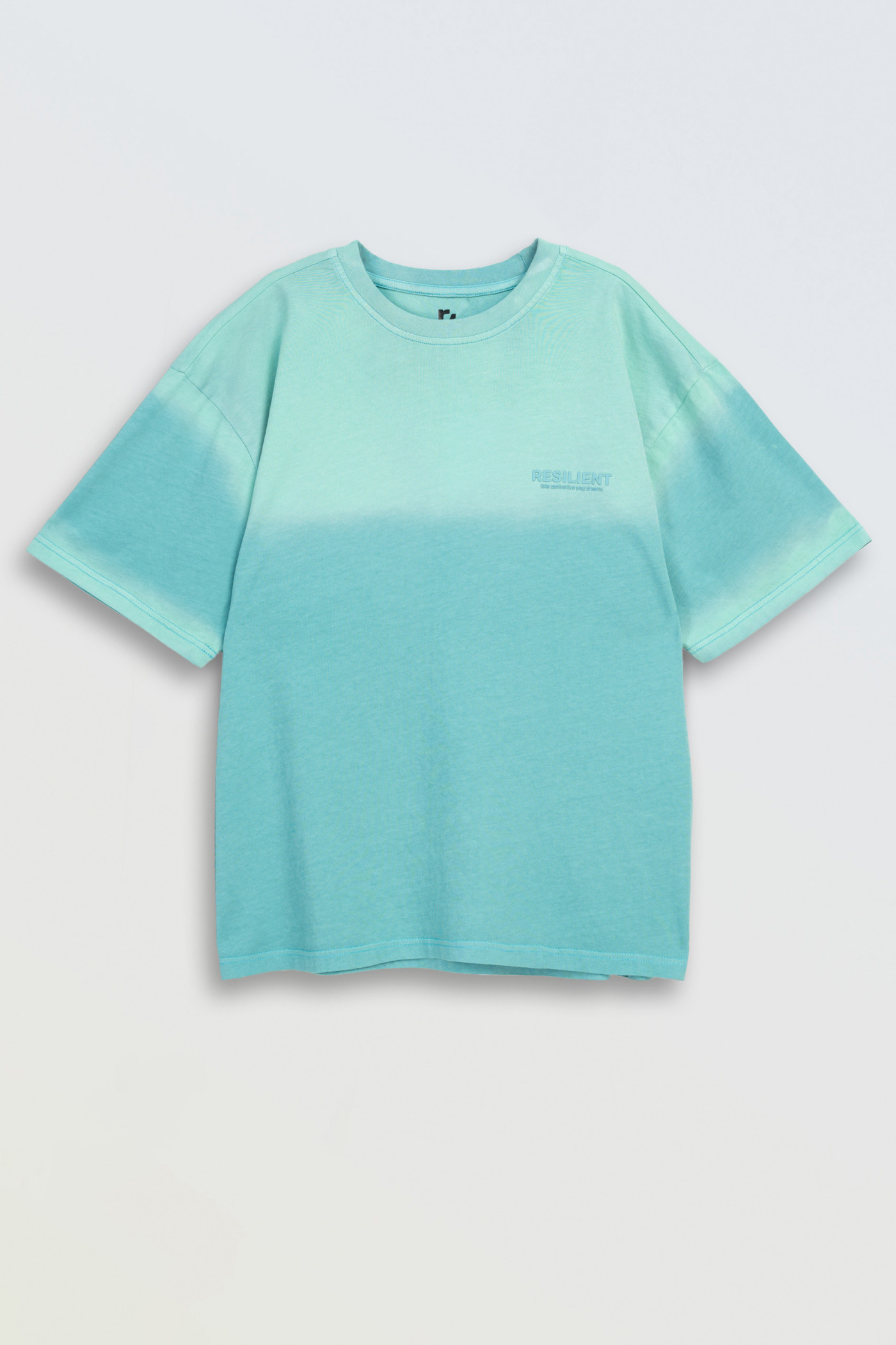 Turkusowy t-shirt z efektem sprayowania