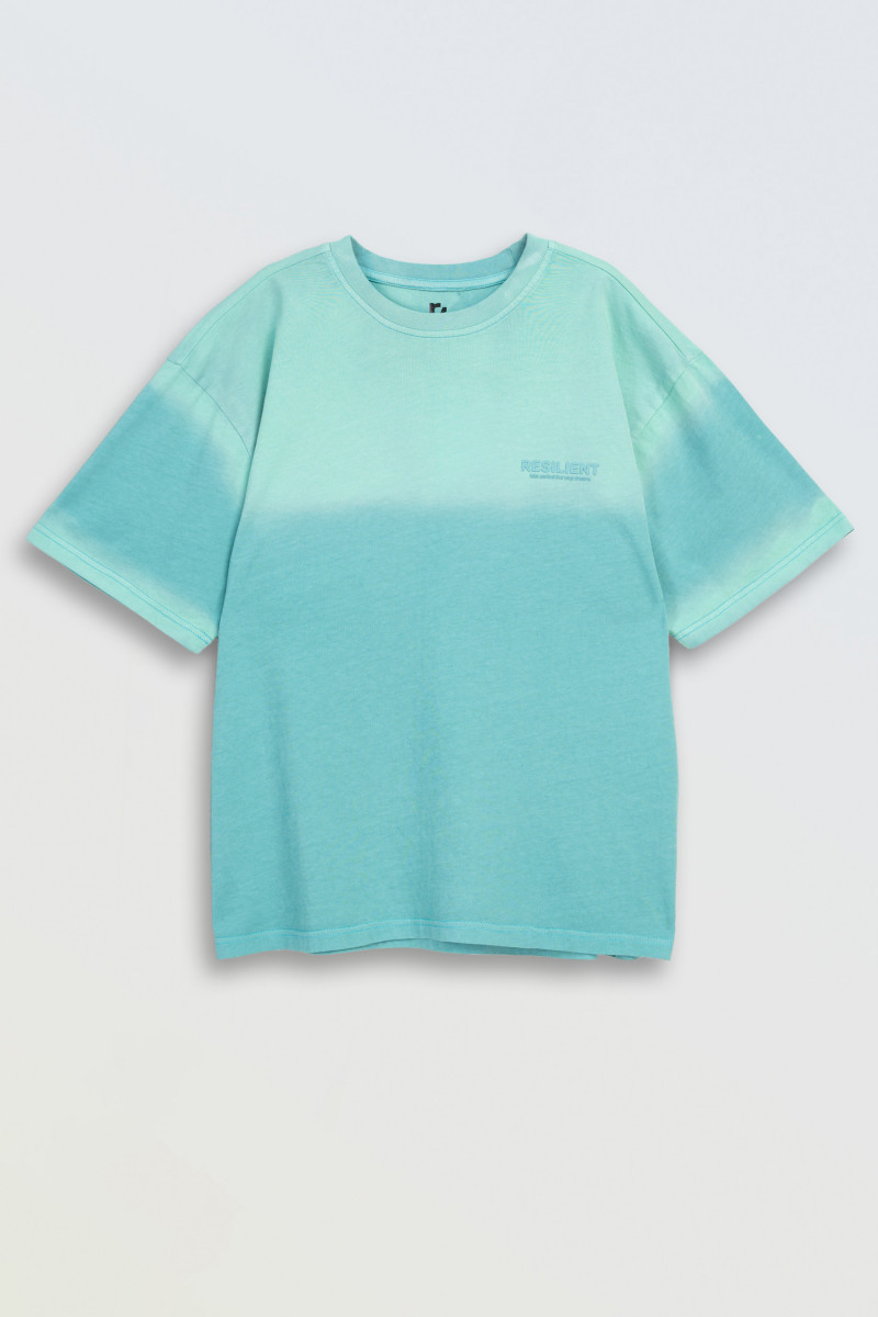 Turkusowy t-shirt z efektem sprayowania