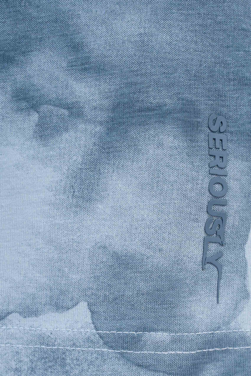 Niebieski t-shirt bez rękawów z nadrukiem na całości
