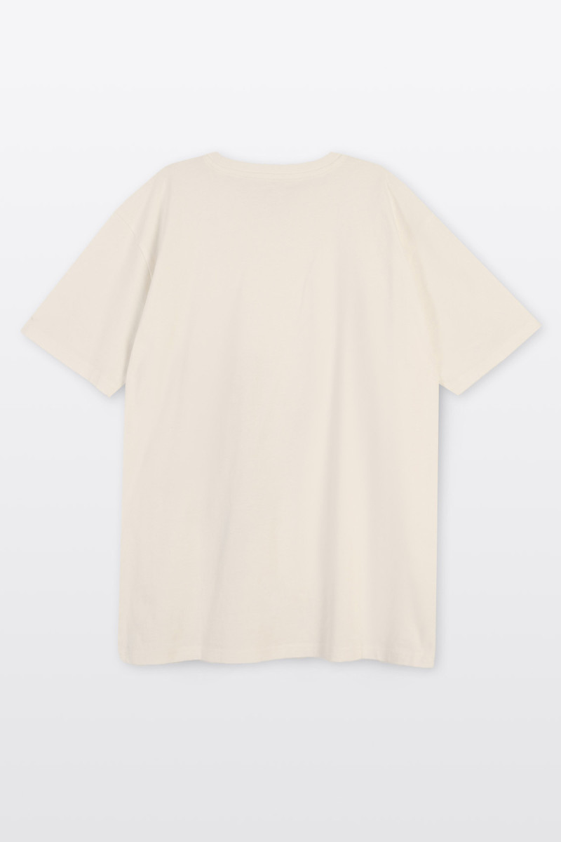 Beżowy t-shirt z autorską grafiką