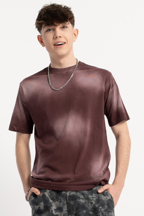 Bordowy t-shirt z efektem sprania