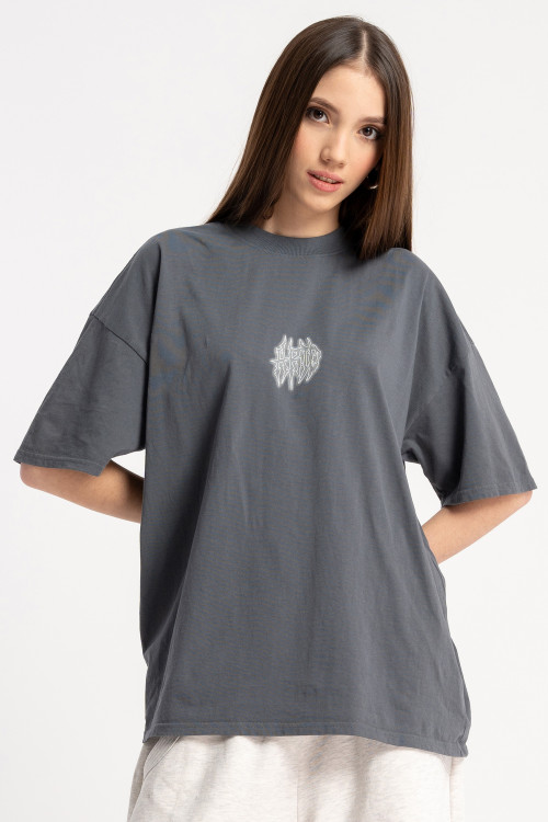 Ciemnoszary t-shirt z autorską grafiką z z tyłu