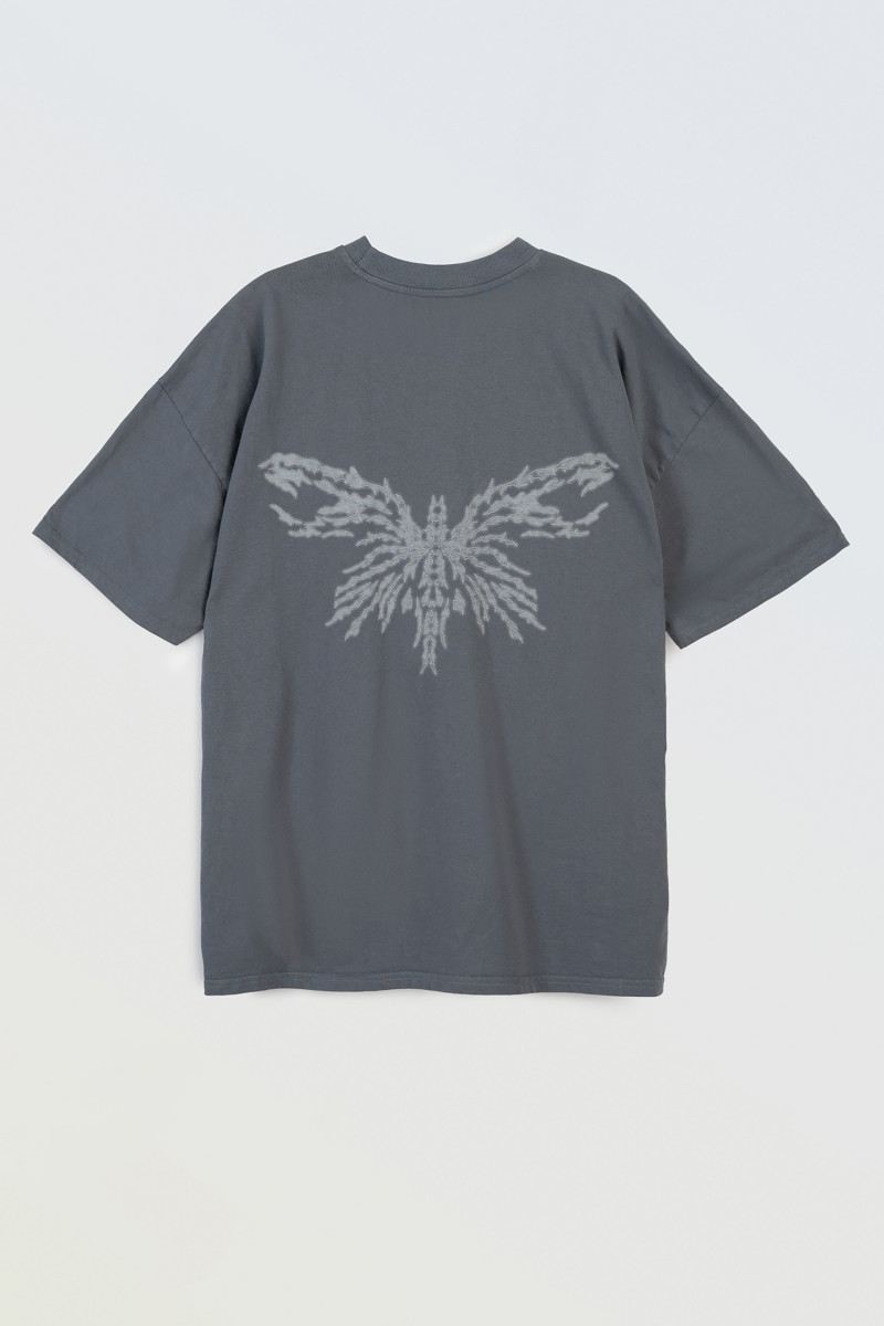 Ciemnoszary t-shirt z autorską grafiką z z tyłu
