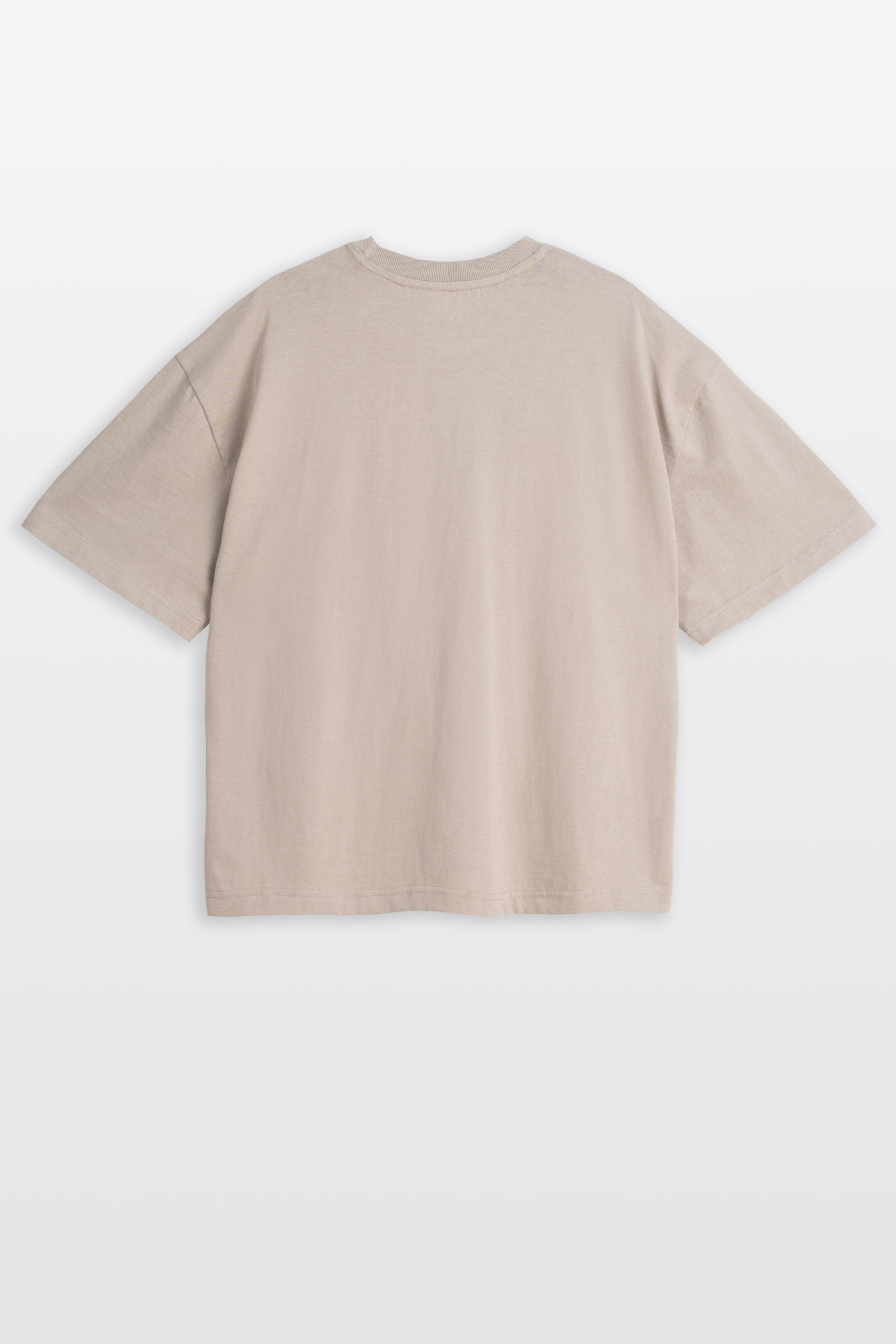 Beżowy t-shirt z autorską grafiką z przodu z kryształkami