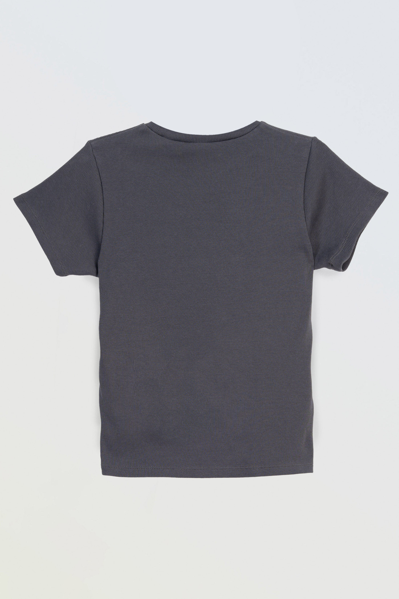 Szary CROP TOP z dzianiny prążkowanej
