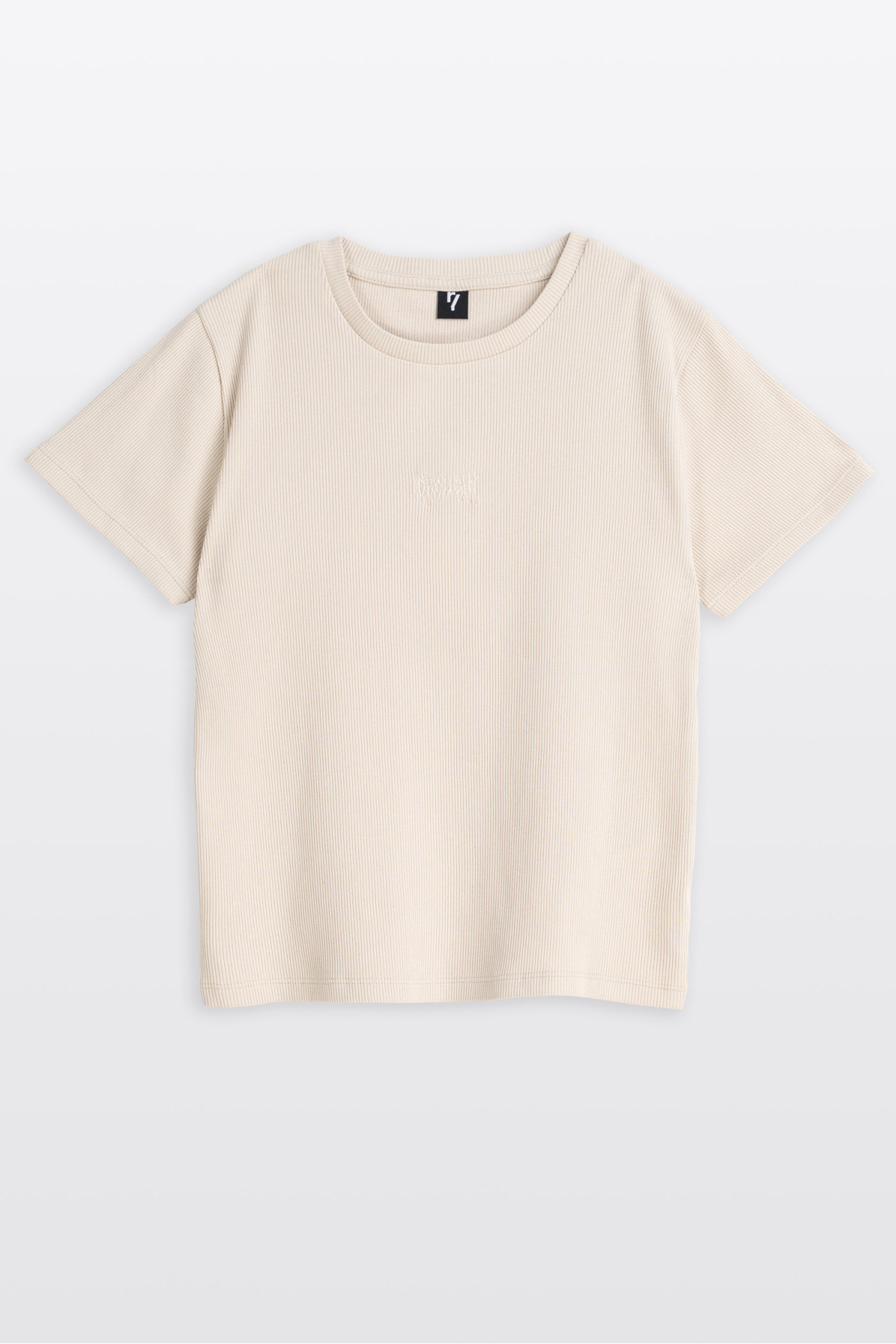 Kremowy CROP TOP z dzianiny prążkowanej