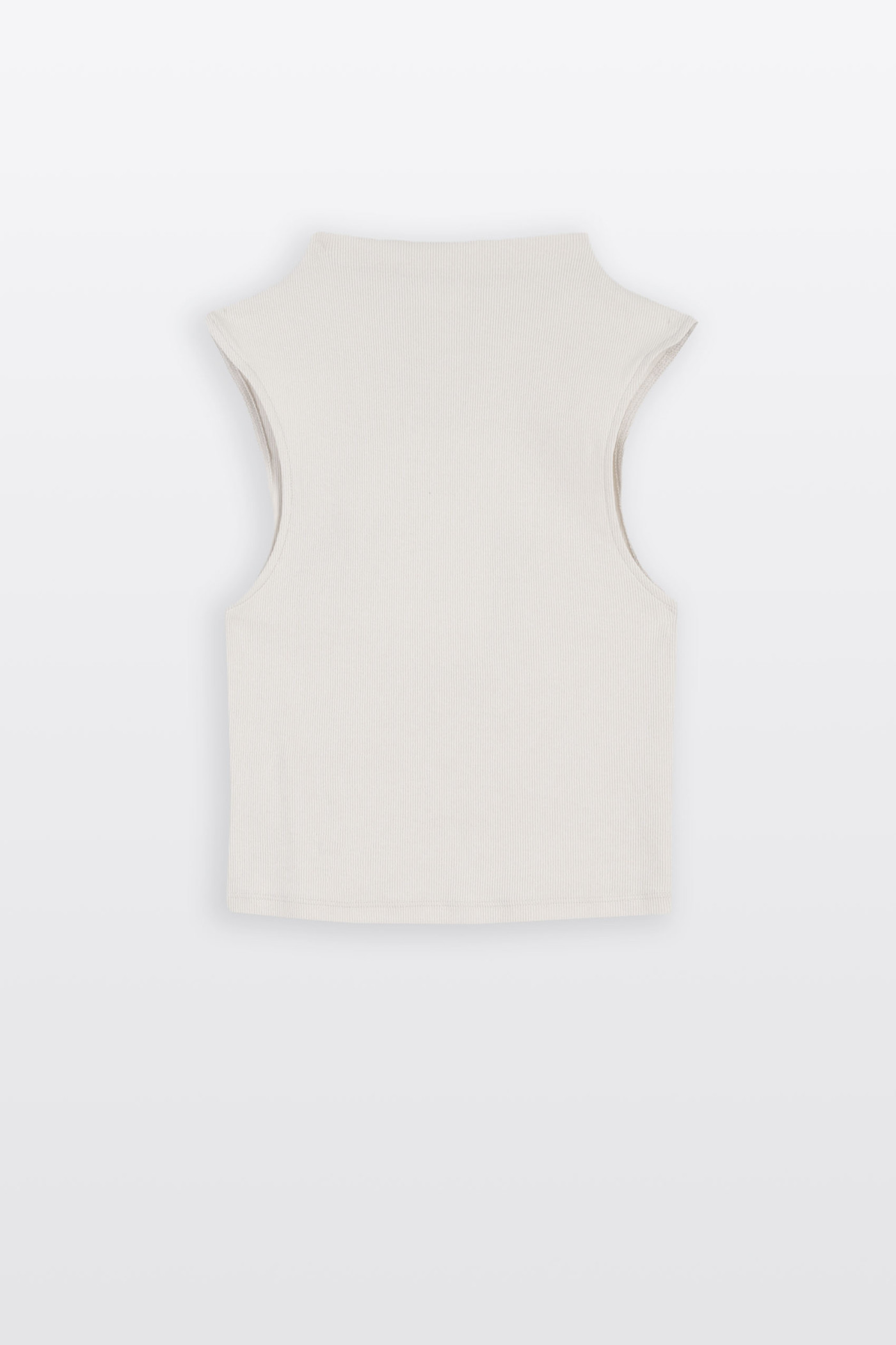 Beżowy CROP TOP z dzianiny prążkowej