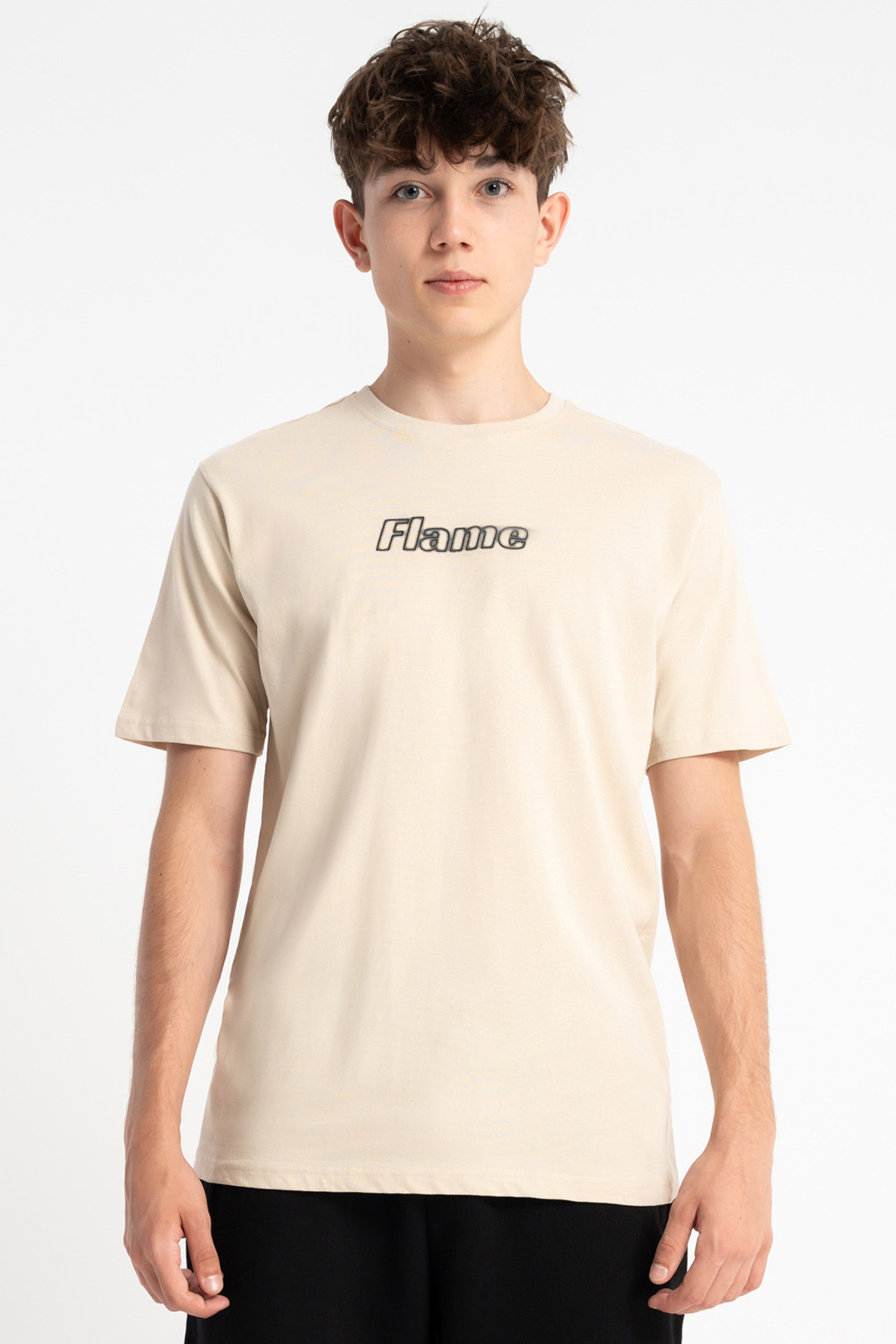 Beżowy t-shirt z nadrukiem z przodu