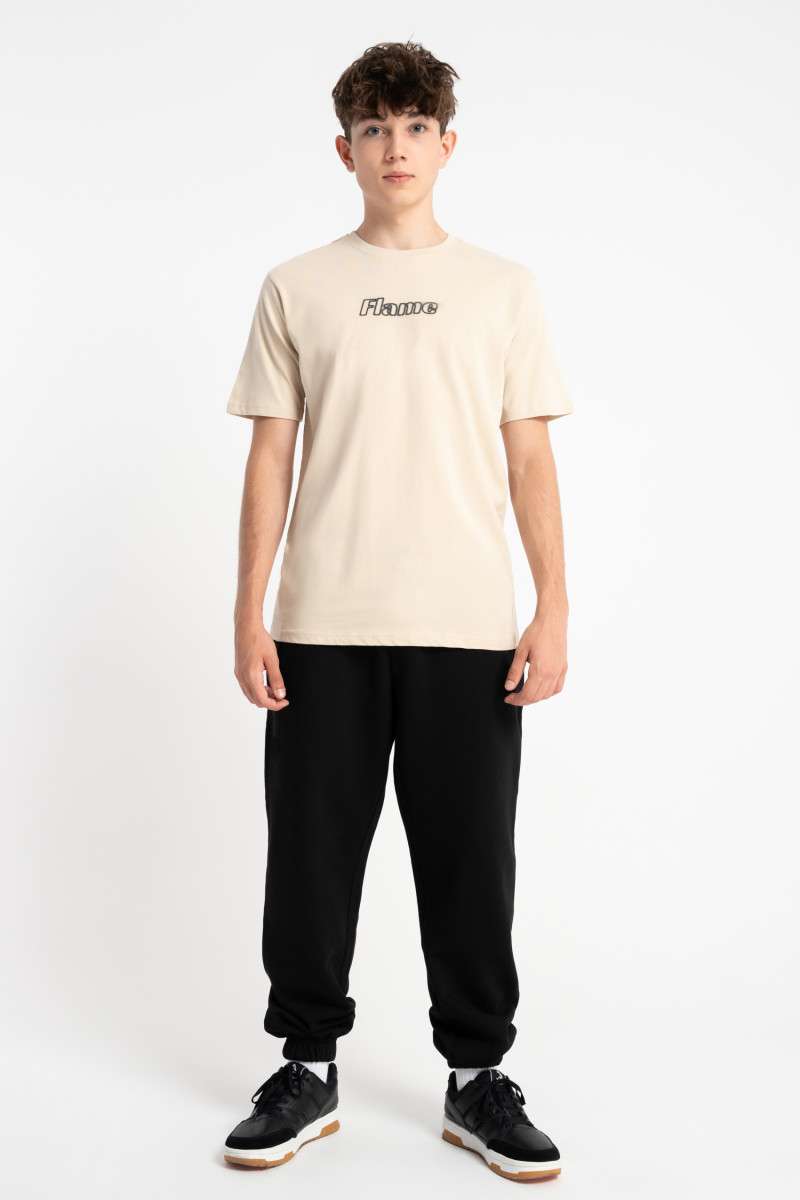 Beżowy t-shirt z nadrukiem z przodu