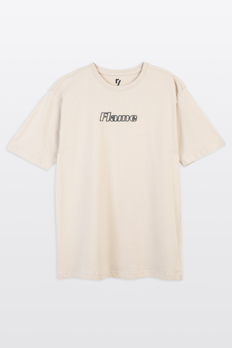 Beżowy t-shirt z nadrukiem z przodu