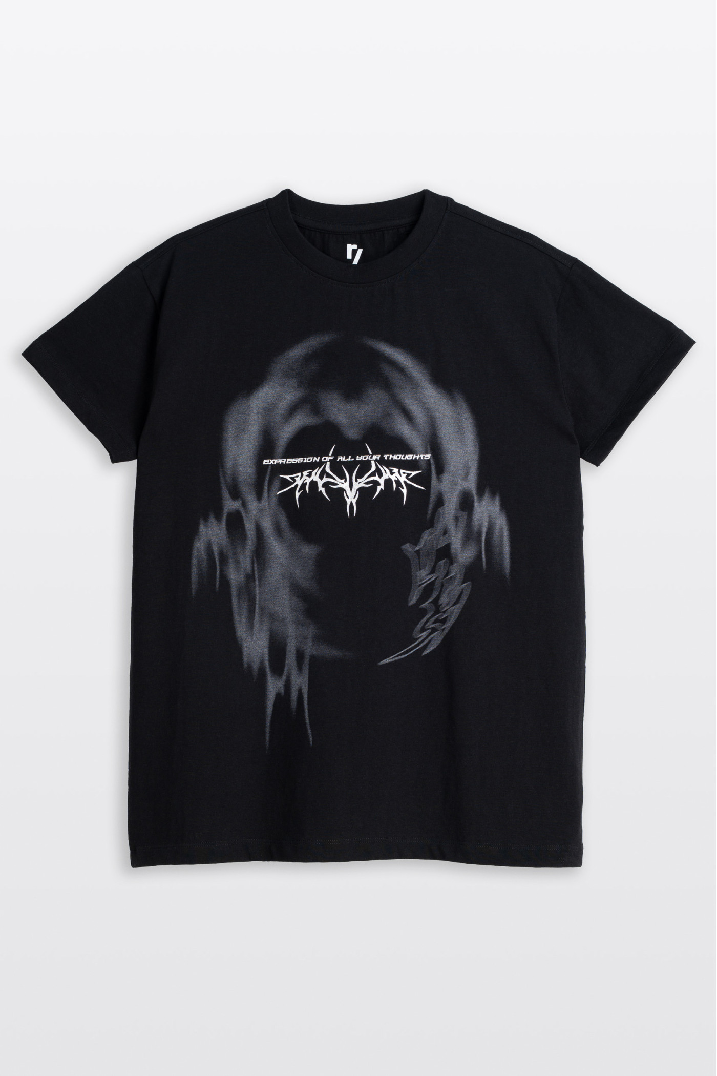 Czarny t-shirt z autorską grafiką z przodu