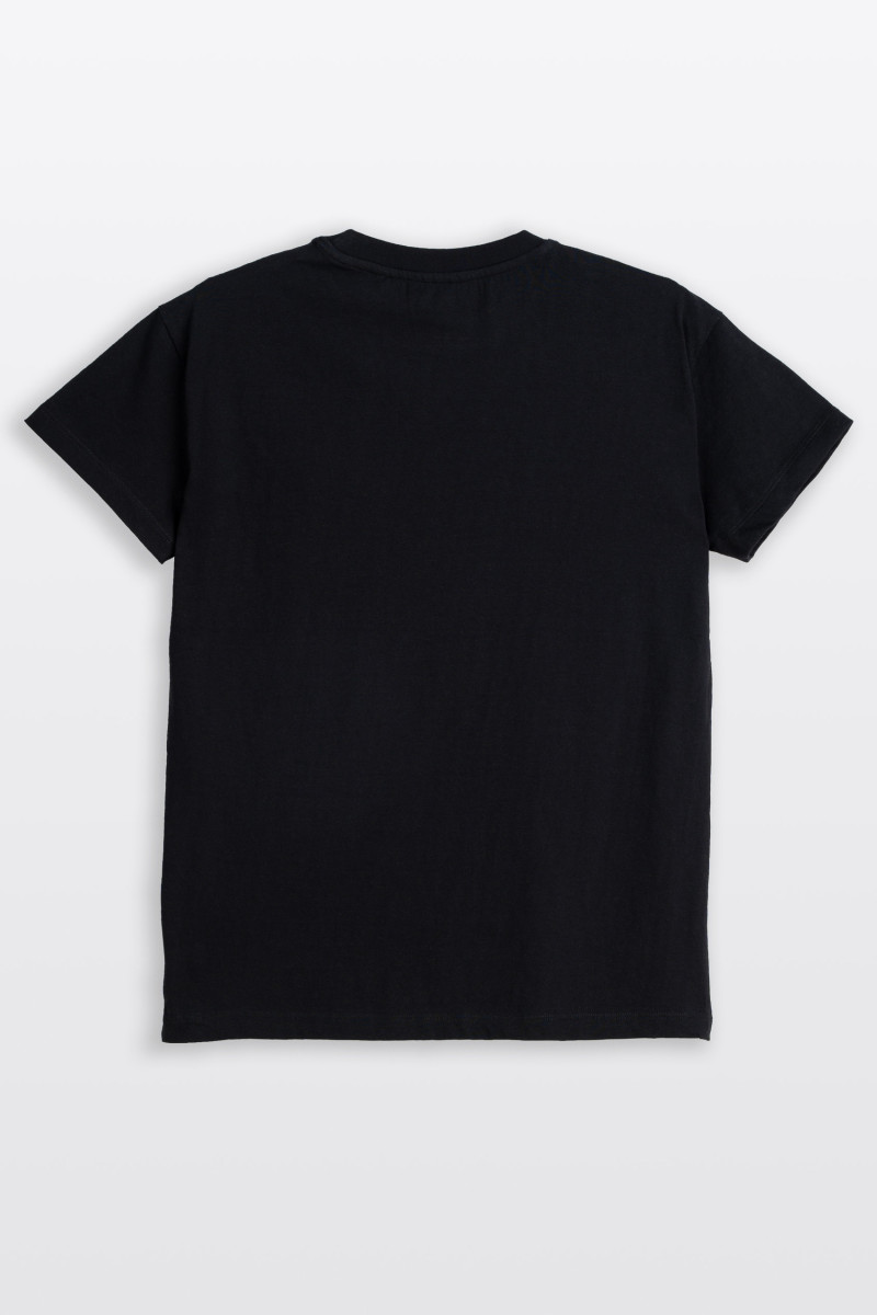 Czarny t-shirt z autorską grafiką z przodu