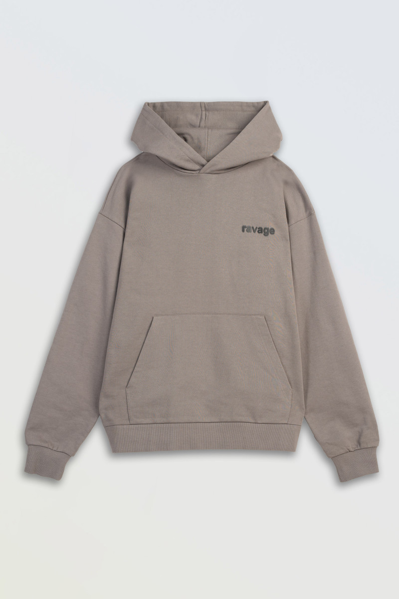 Szara bluza REGULAR z kapturem z minimalistycznym nadrukiem z przodu