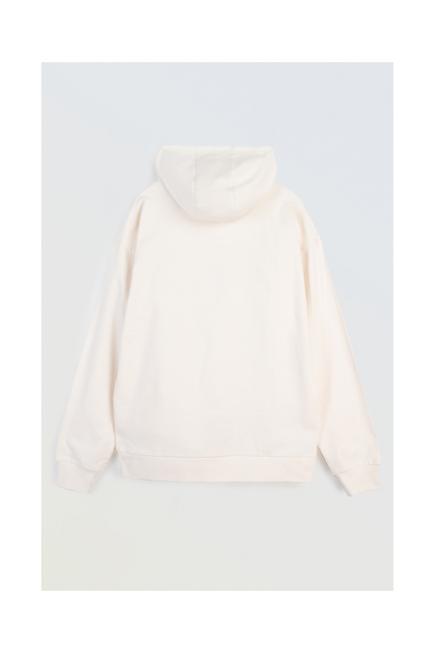 Beżowa bluza REGULAR z kapturem z minimalistycznym nadrukiem z przodu