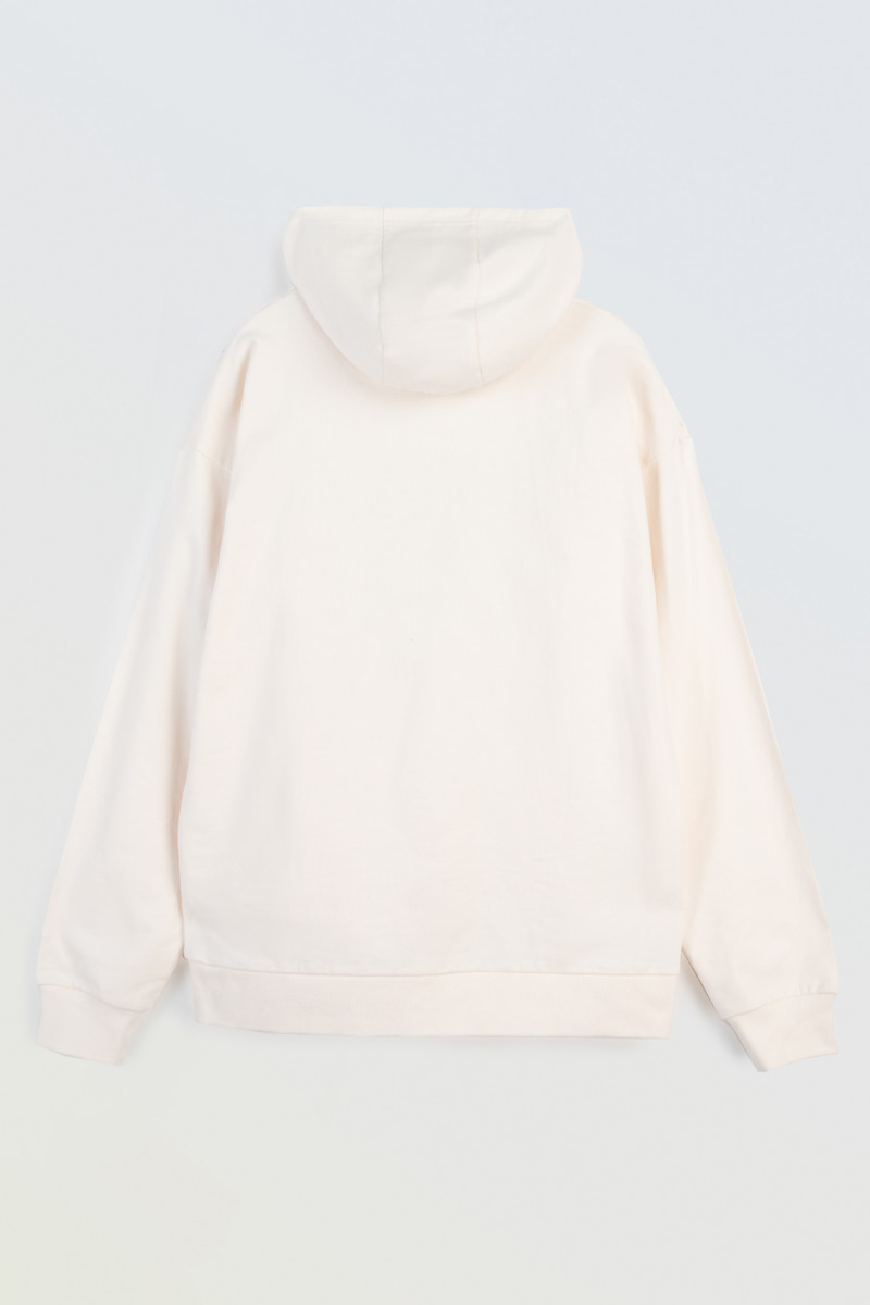 Beżowa bluza REGULAR z kapturem z minimalistycznym nadrukiem z przodu