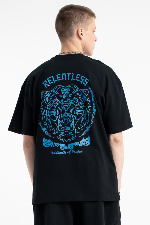 Czarny t-shirt z autorską grafiką z tyłu