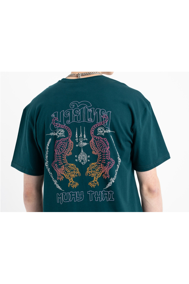 Ciemnozielony t-shirt z autorską grafiką z tyłu, ciemna zieleń