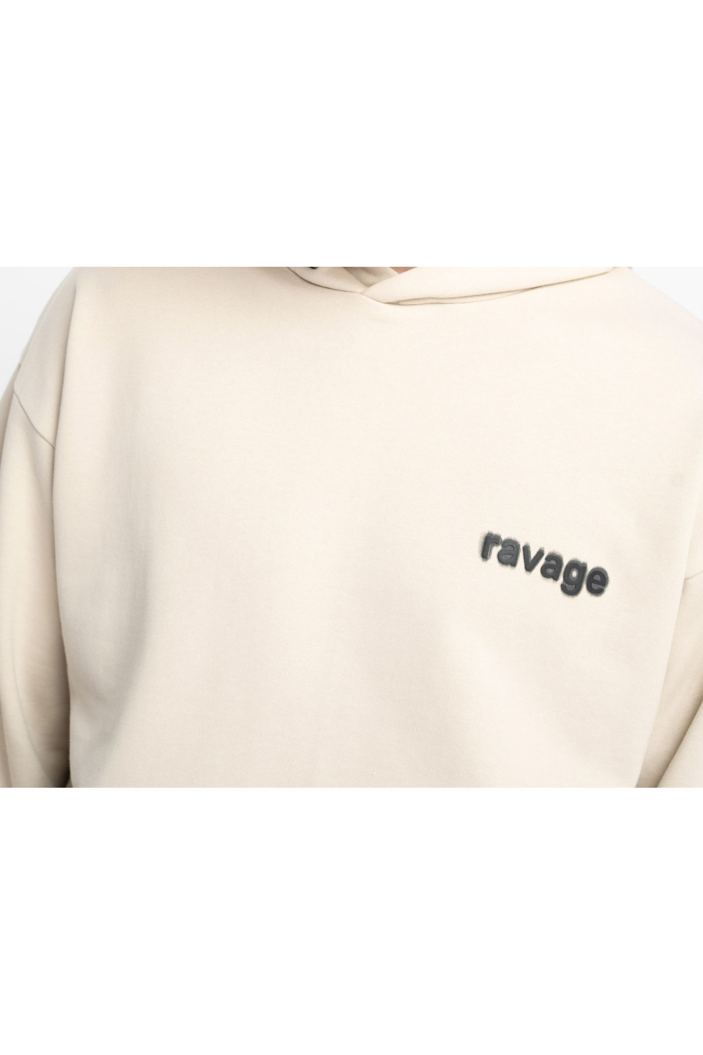 Beżowa bluza REGULAR z kapturem z minimalistycznym nadrukiem z przodu