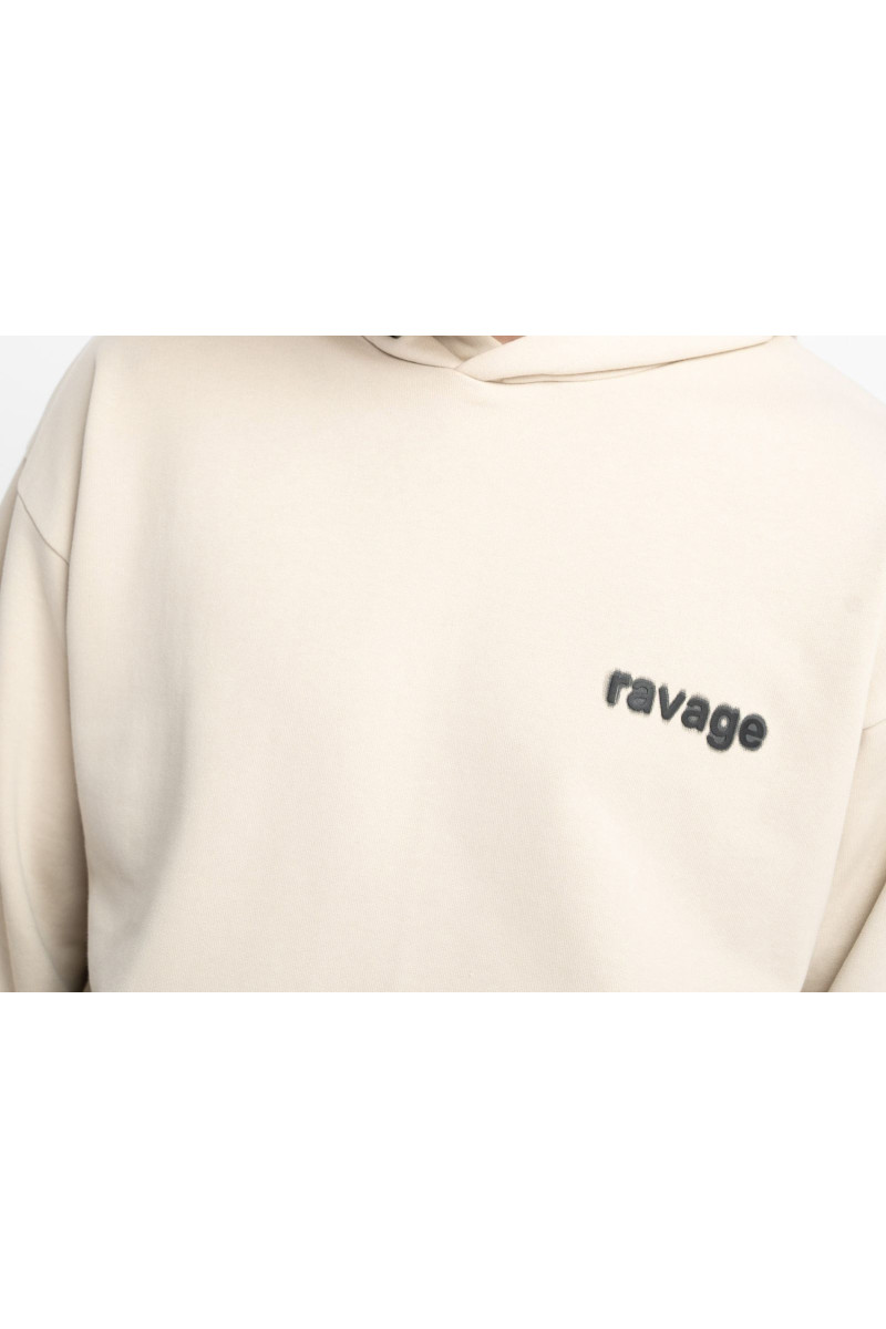 Beżowa bluza REGULAR z kapturem z minimalistycznym nadrukiem z przodu