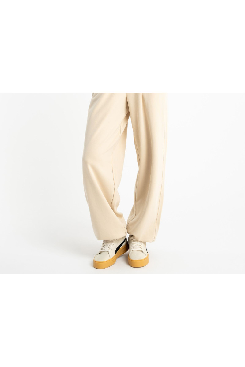 Kremowe spodnie dresowe OVERSIZE bez nadruków, kremowy