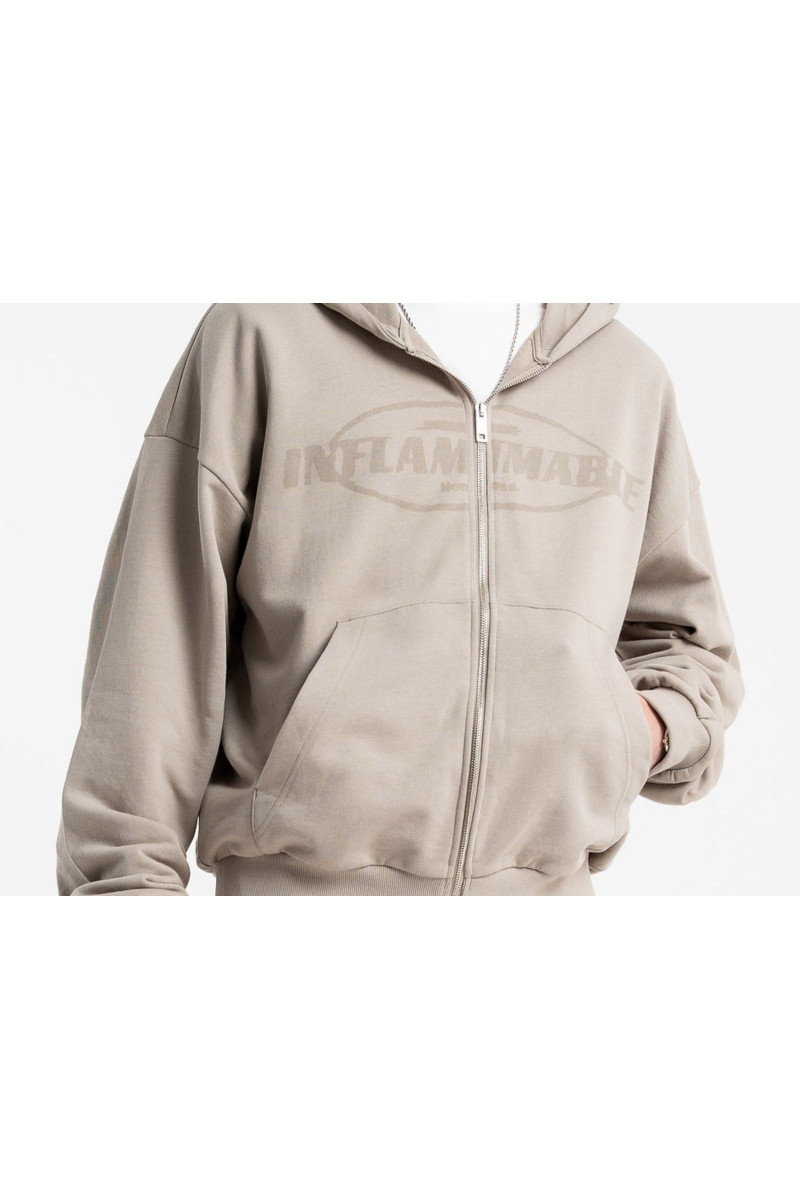 Beżowa bluza z kapturem BOXY zapinana na zamek, beżowy