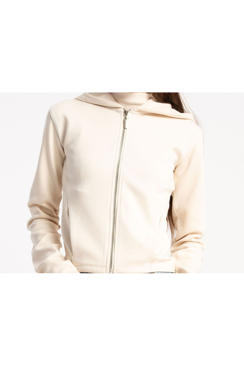 Kremowa bluza SLIM z kapturem z modnymi cięciami, kremowy