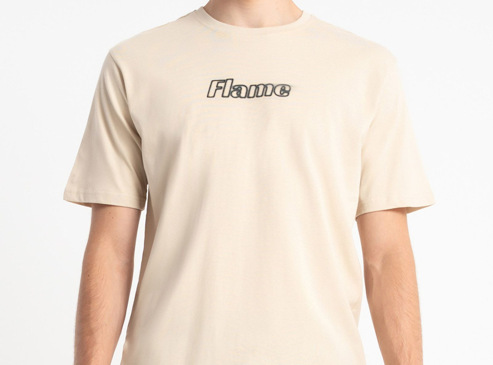 Beżowy t-shirt z nadrukiem z przodu