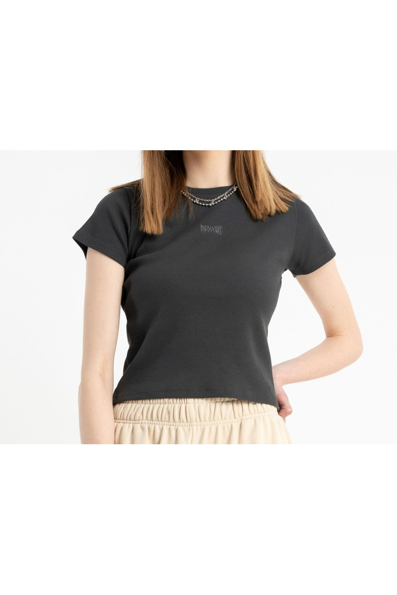 Szary CROP TOP z dzianiny prążkowanej, szary