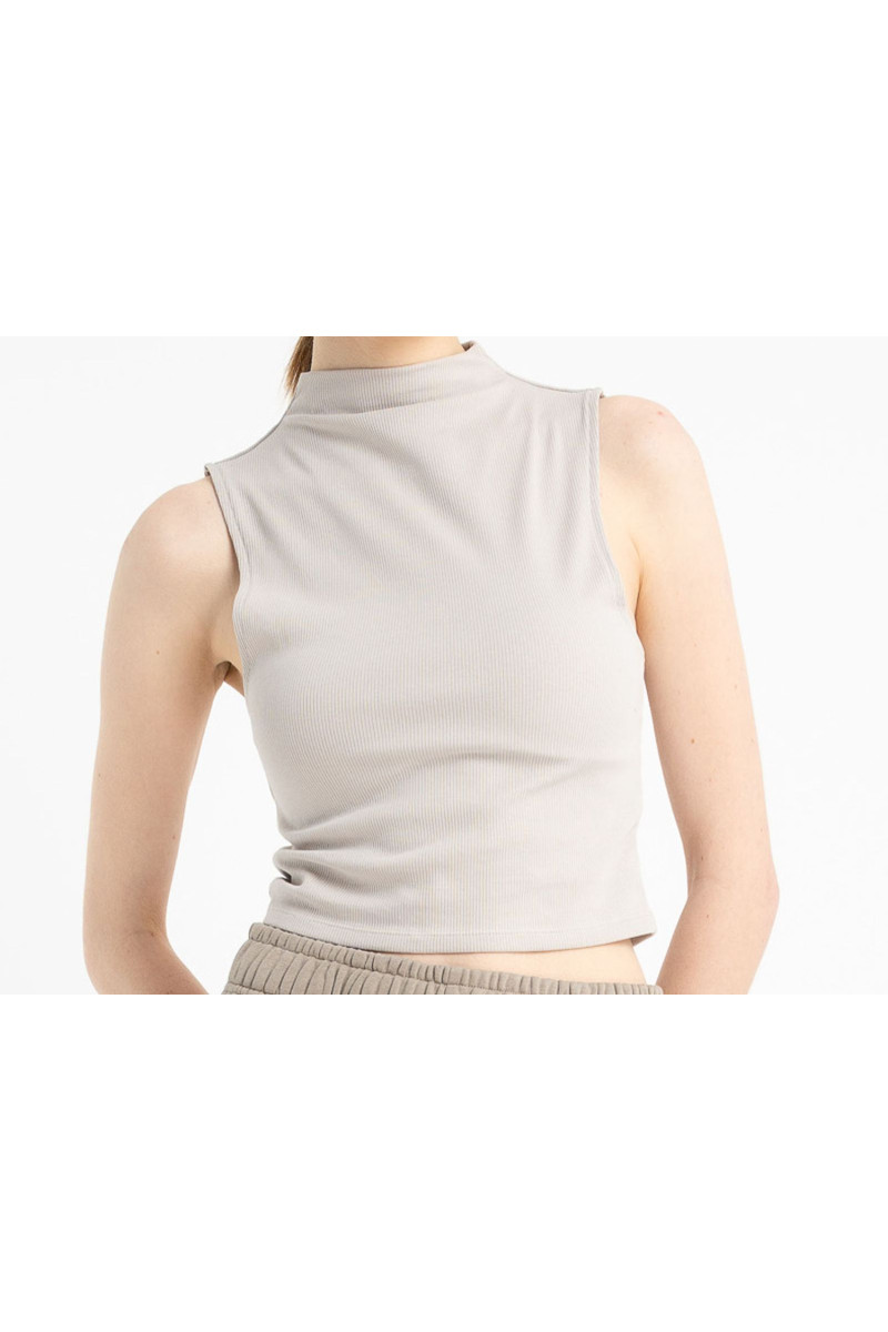 Beżowy CROP TOP z dzianiny prążkowej, beżowy