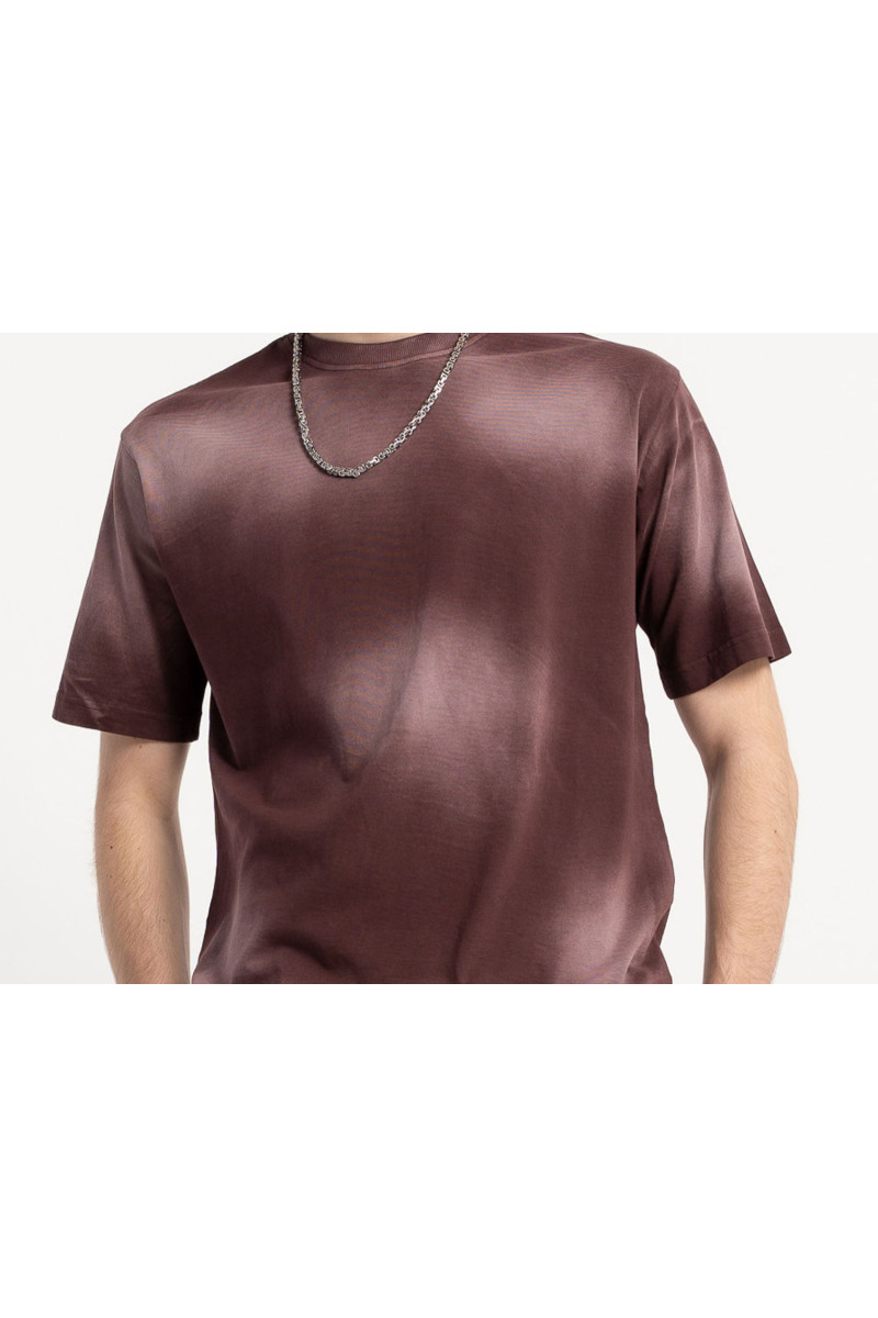 Bordowy t-shirt REGULAR z efektem sprania, bordowy