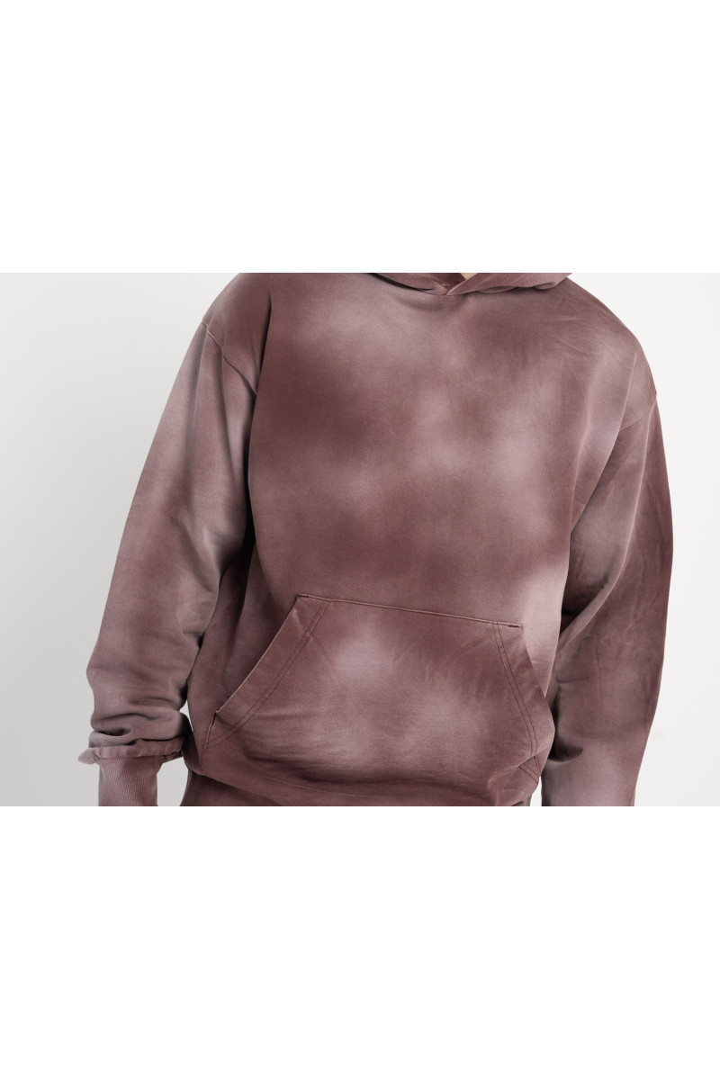 Bordowa bluza REGULAR z kapturem z efektem sprania, bordowy