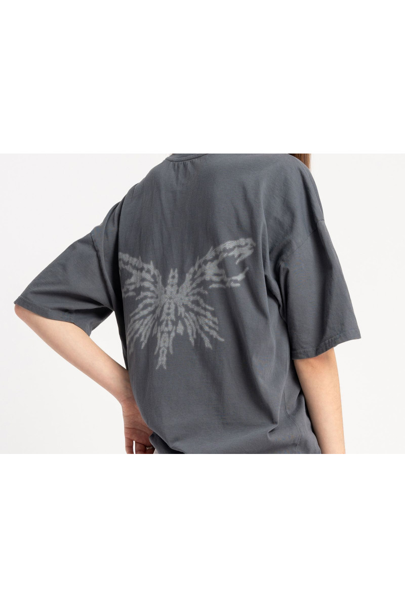 Ciemnoszary t-shirt OVERSIZE z autorską grafiką z z tyłu, ciemny szary