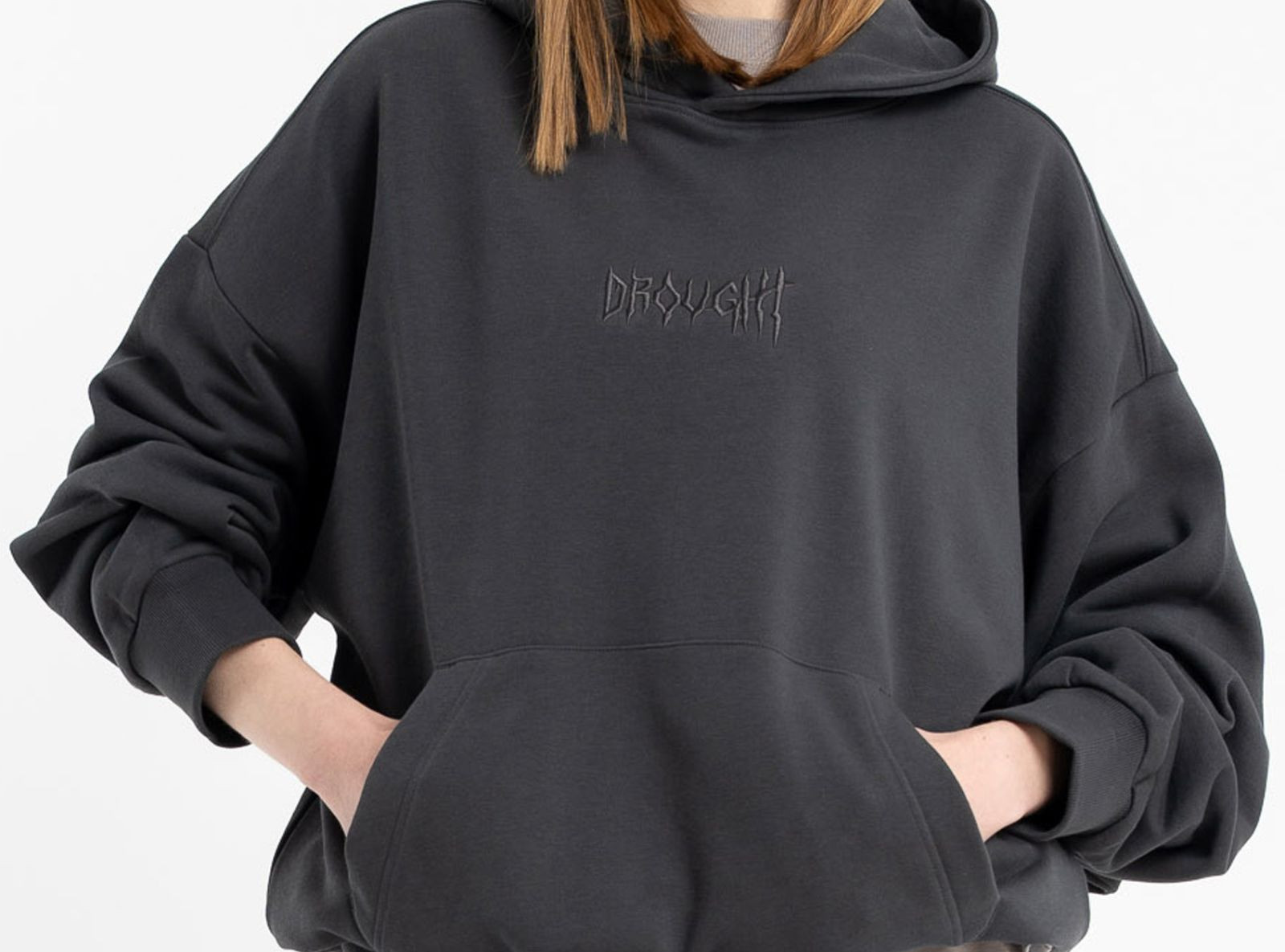 Szara bluza z kapturem z autorską grafiką z tyłu