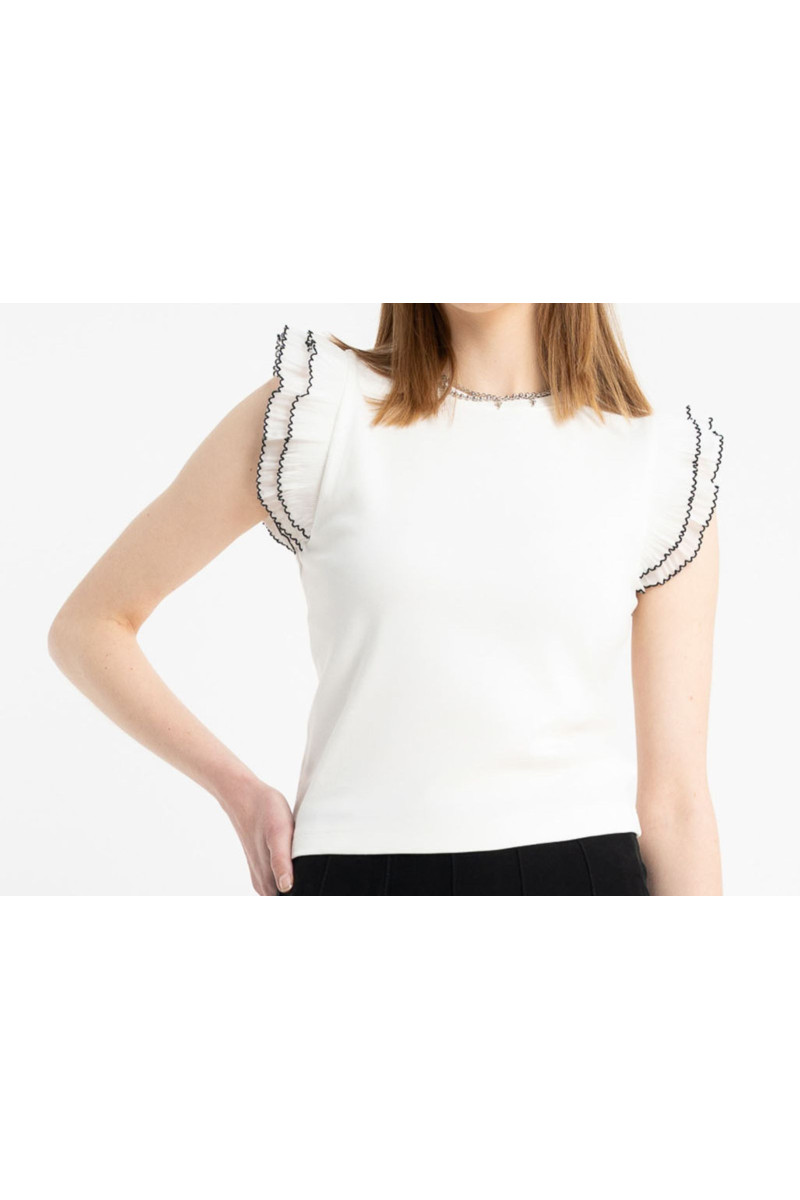 Biała bluzka z ozdobnymi rękawami, biały