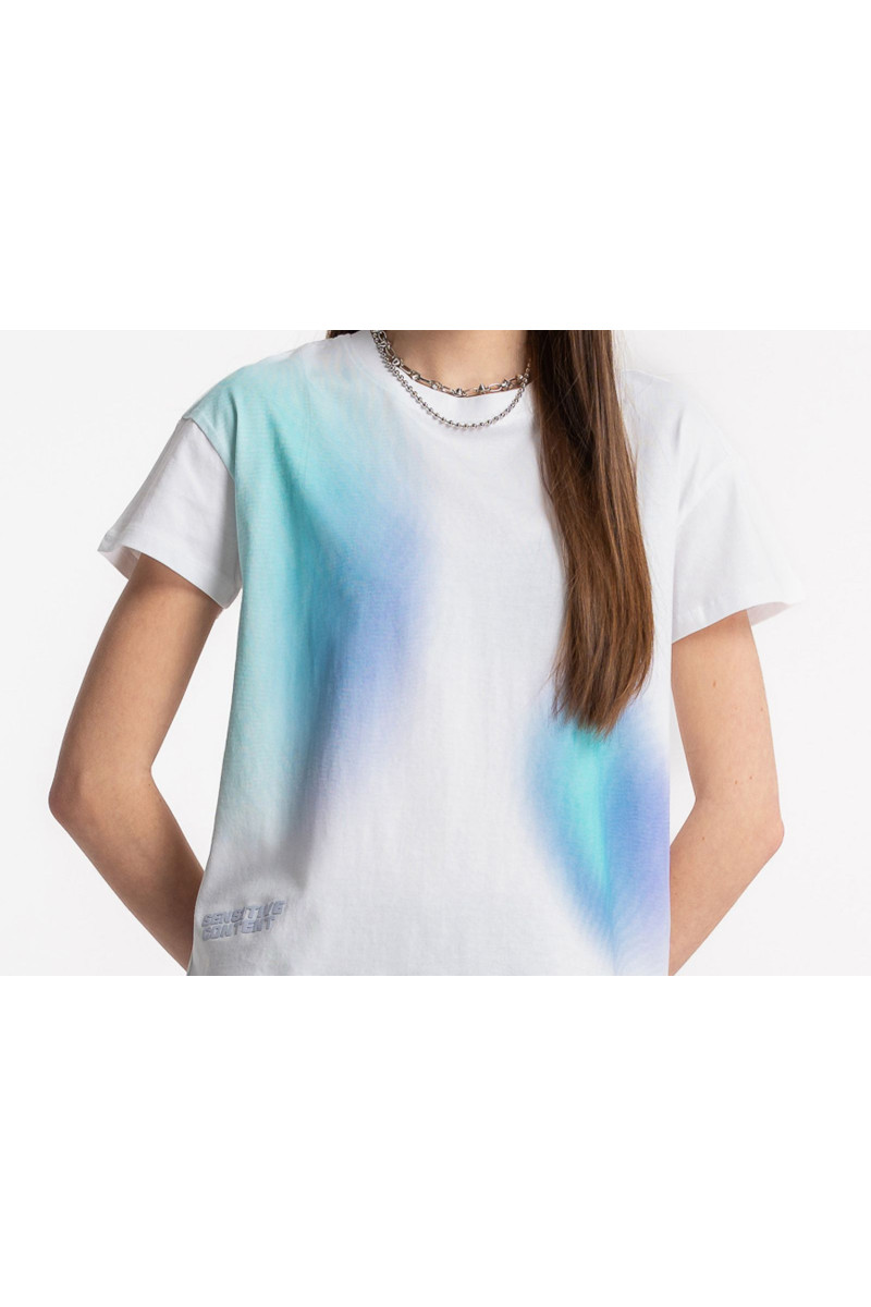 Biały t-shirt RELAXED z kolorowym nadrukiem z przodu, biały