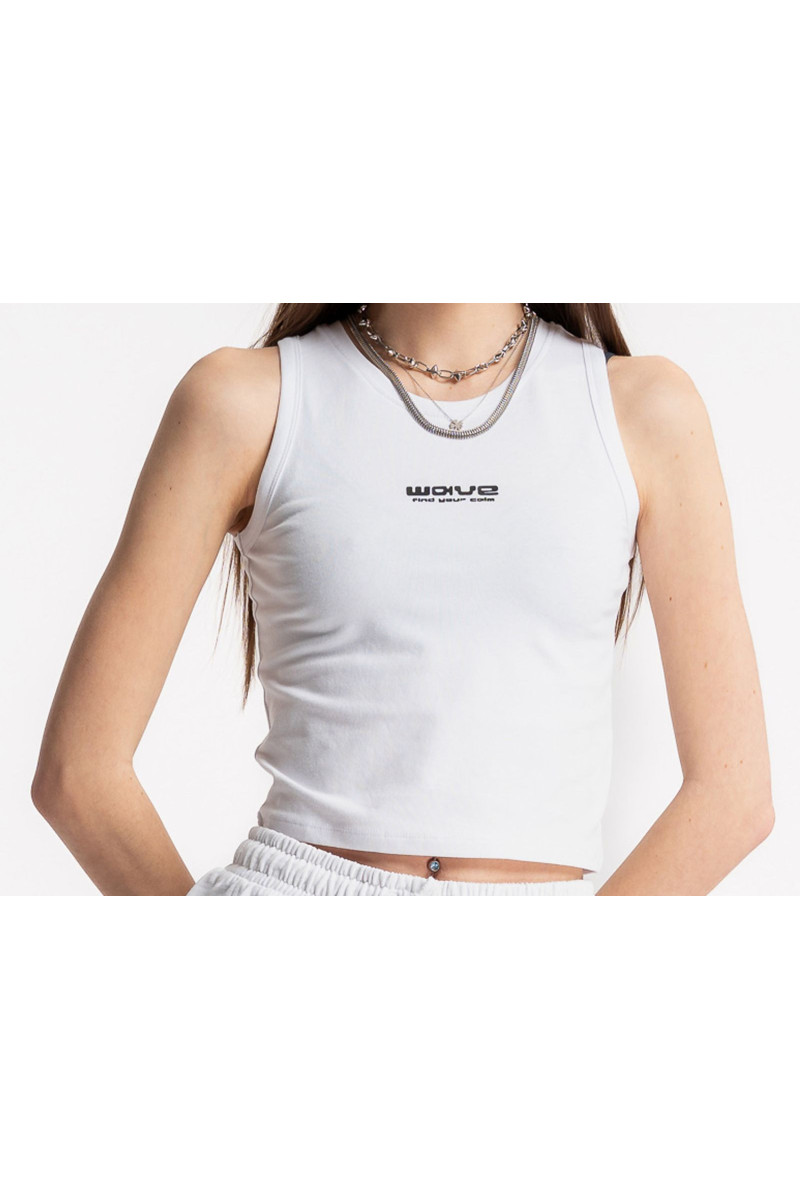 Biały top na ramiączkach z minimalistycznym nadrukiem, biały