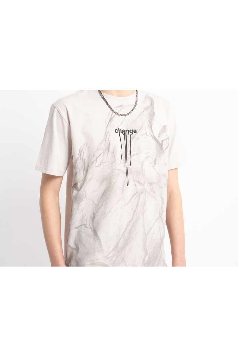 Beżowy t-shirt REGULAR z autorską grafiką z przodu, beżowy