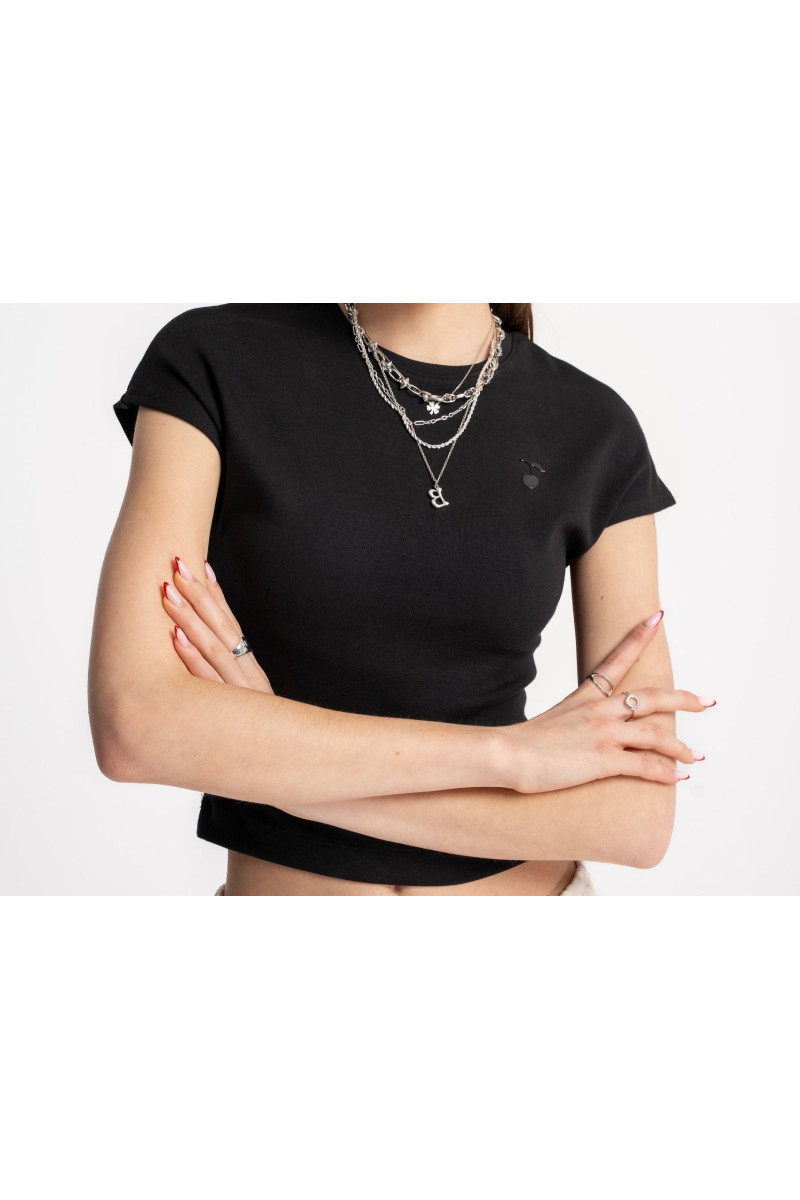 Czarny CROP TOP z minimalistycznym nadrukiem, czarny