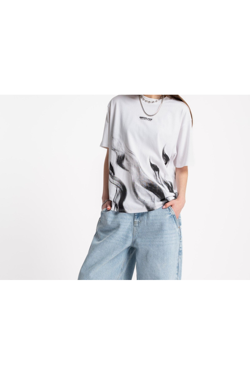 Biały t-shirt OVERSIZE z kontrastową grafiką, biały