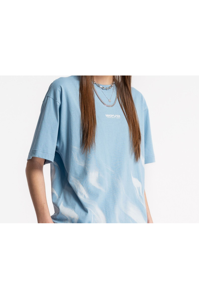 Niebieski t-shirt OVERSIZE z kontrastowym nadrukiem, niebieski