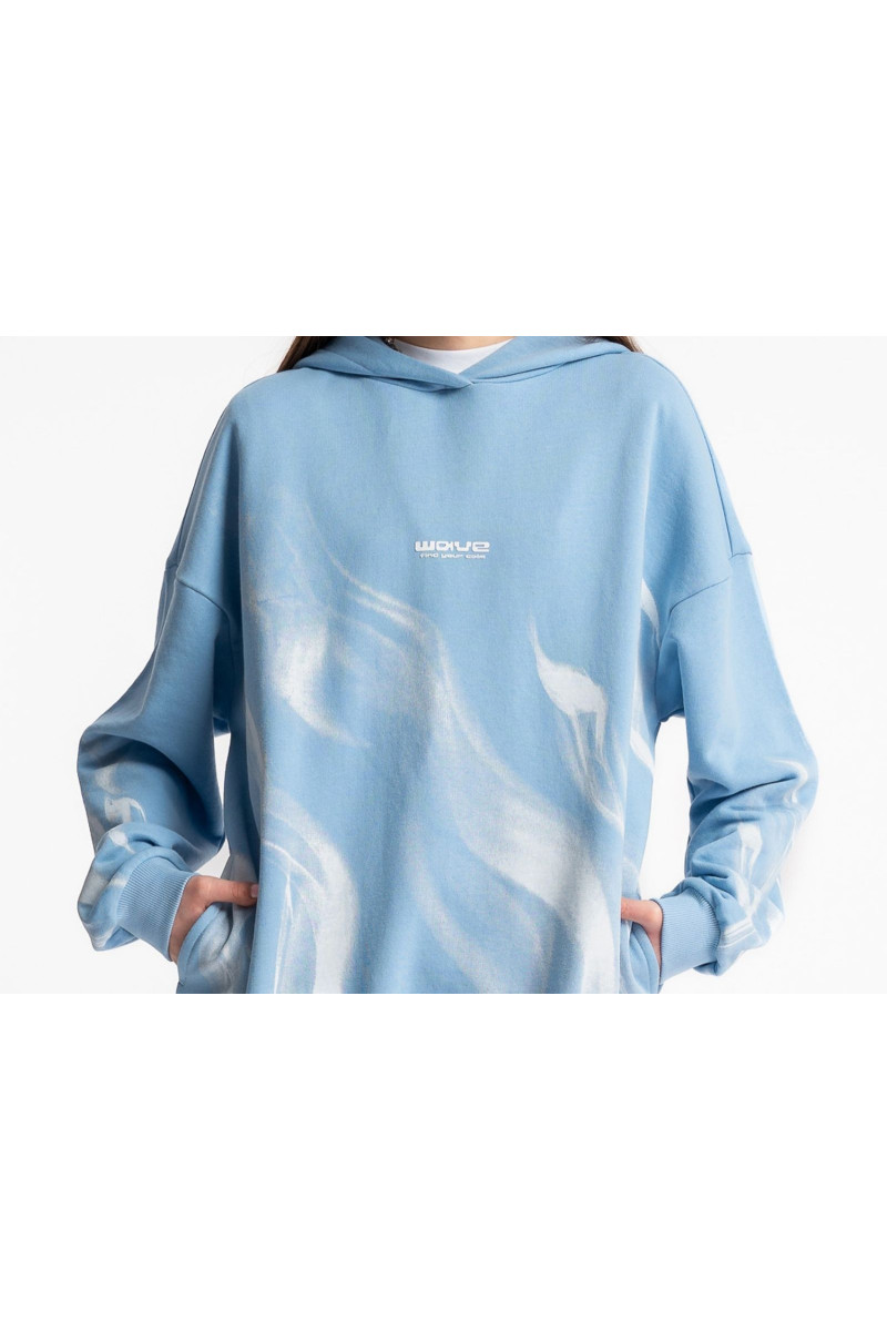 Niebieska bluza z kapturem z kontrastowym nadrukiem, niebieski
