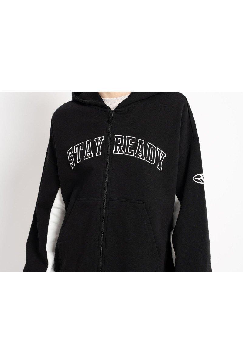 Biało-czarna bluza BOXY z kapturem w stylu COLLEGE, czarny