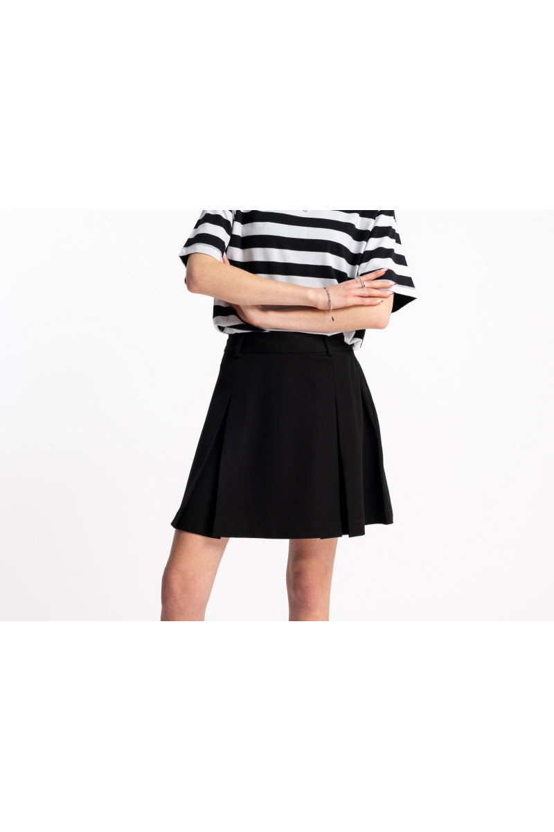 Czarna elegancka spódnica mini z kontrafałdami, czarny