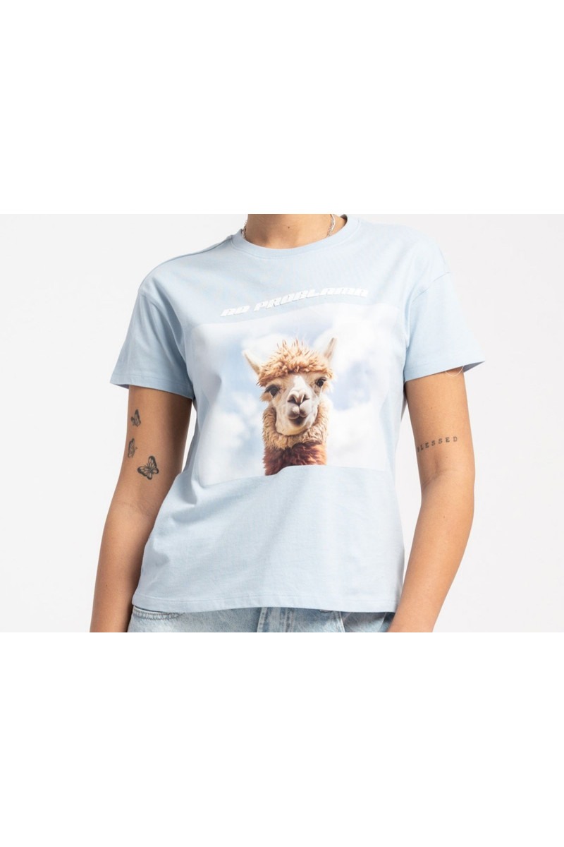 Błękitny t-shirt RELAXED z autorską grafiką z przodu, błękitny