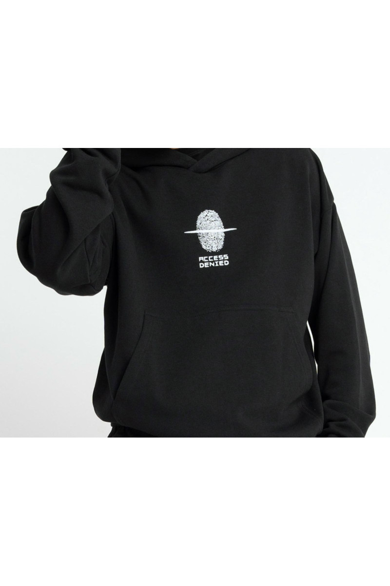 Czarna bluza z kapturem BOXY z minimalistycznym nadrukiem, czarny