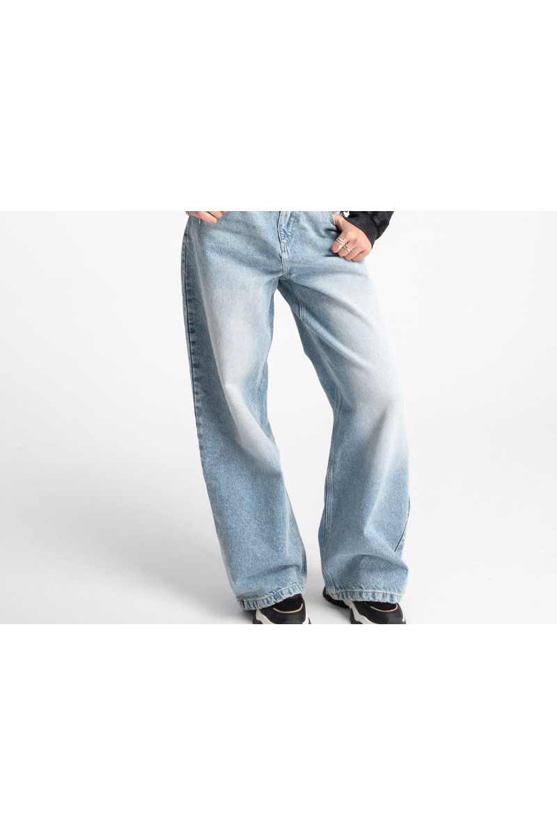 Jasnoniebieskie jeansy WIDE LEG z efektem sprania, niebieski