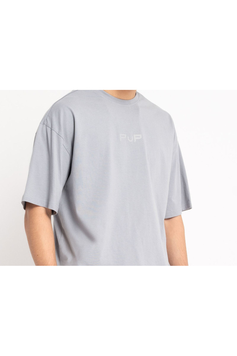 Szary t-shirt BOXY z minimalistycznym nadrukiem z przodu, szary