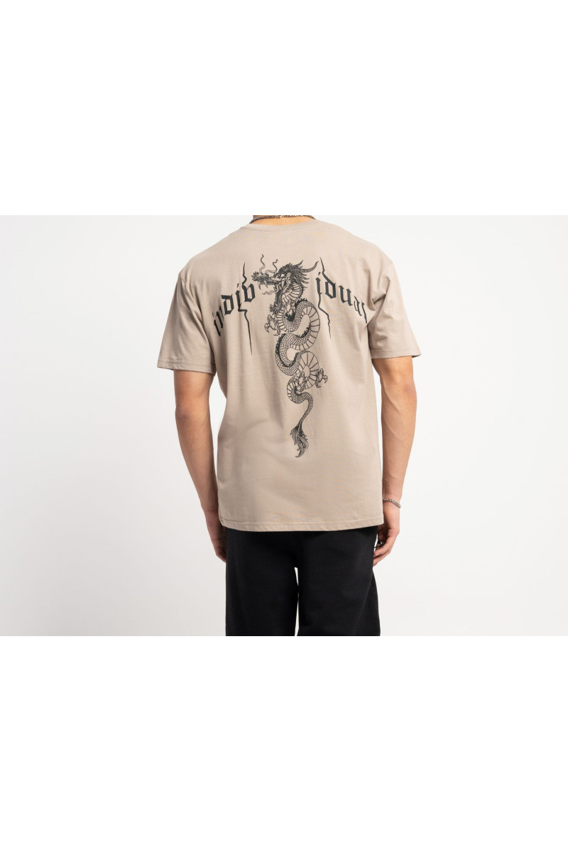 Beżowy t-shirt OVERSIZE z autorską grafiką z tyłu, beżowy